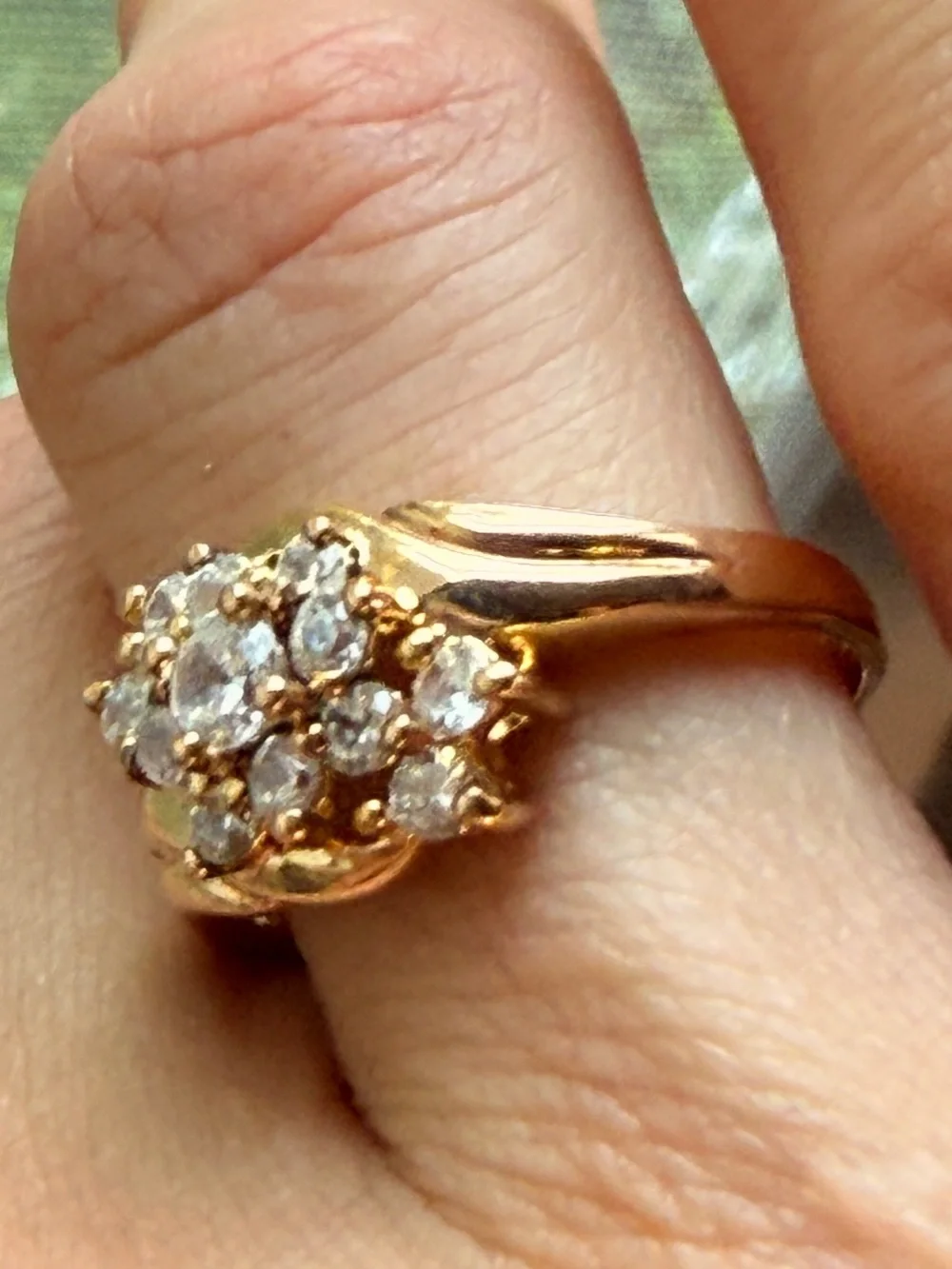 Vintage 925 Gold Vermeil Cubic Zirconia Diamond Cluster Bypass Ring